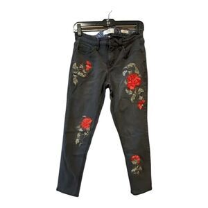 Vintage America Blues Womens Jeans Skinny Black With Embroidered Roses 2R (26)